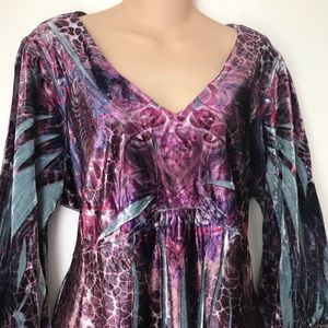 Boho Velvet Burnout Blue Purple Top Shirt Plus 1x